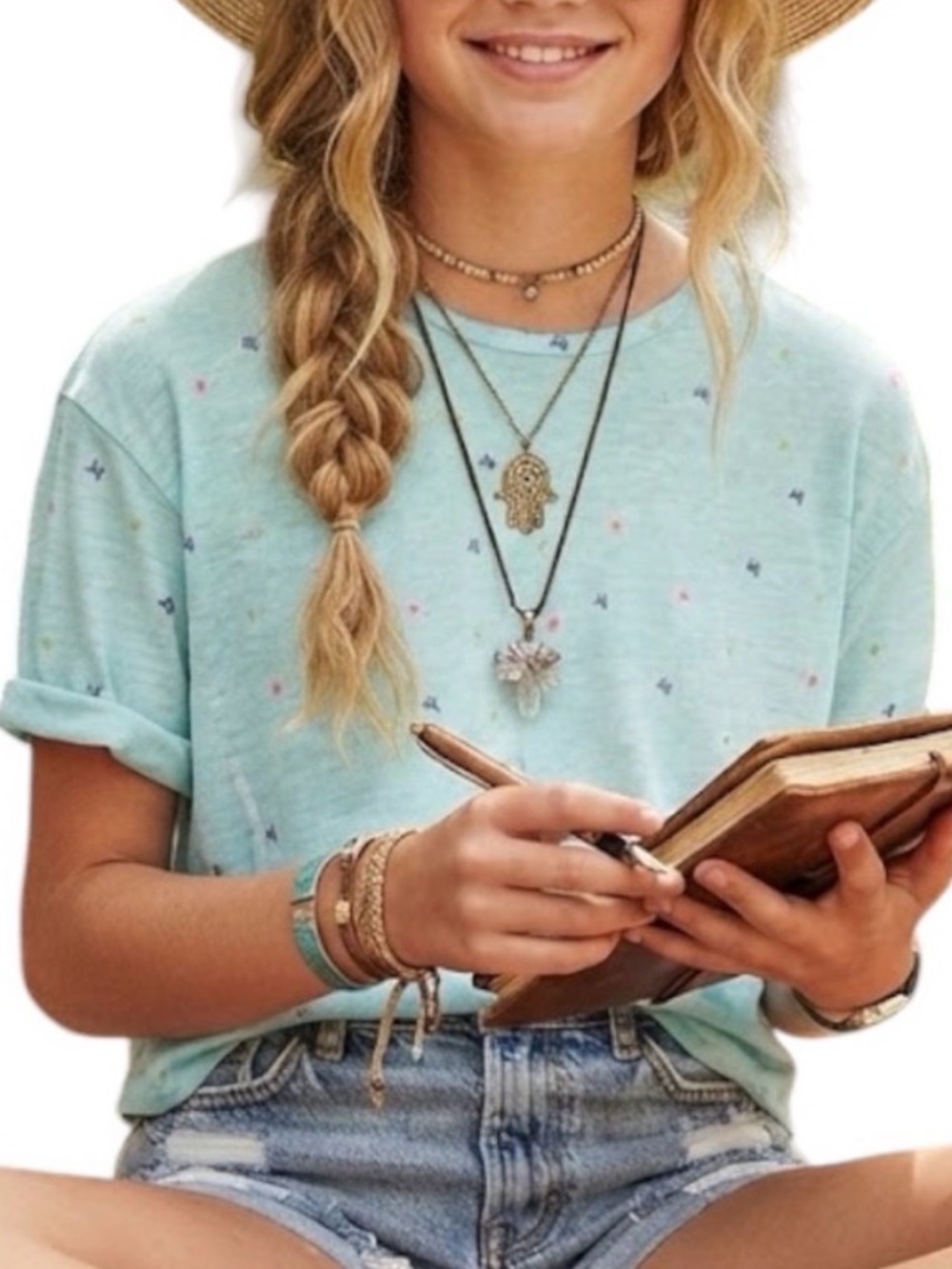 KIZ Butterfly Print Crop Tee Y2K Festival Mint Green 14Y